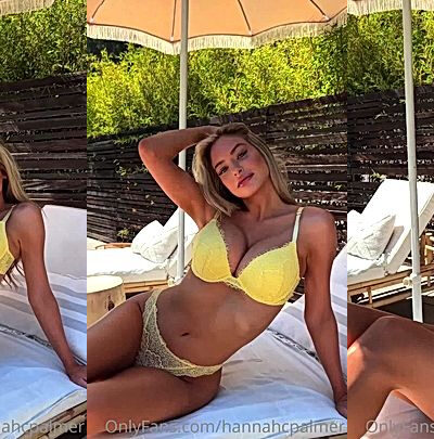 sexy American babe Hannah Palmer sunbathing in her yellow lingerie