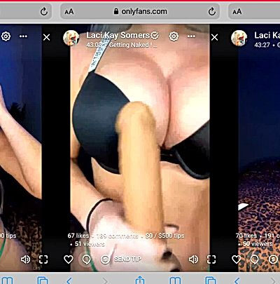 thicc blonde babe Laci Kay Somers playing with a dildo during live stream