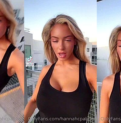blond girl Hannah Palmer showing off her deep cleavage