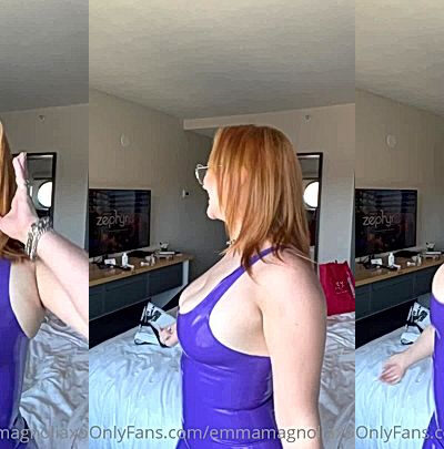 redhead chick Emma Magnolia purple lingerie tease