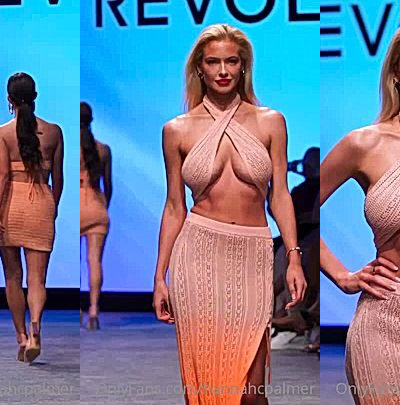 blonde supermodel Hannah Palmer walking down the catwalk