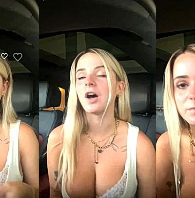 sexy babe Kaitlyn Krems teasing her big tits in the car