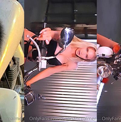 sexy supermodel Hannah Palmer on a superbike