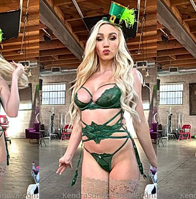 Kendra Sunderland showing off her green lingerie and hot body