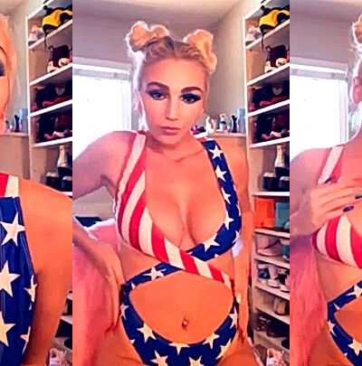 blonde beauty Kendra Sunderland showing off her american flag body suit