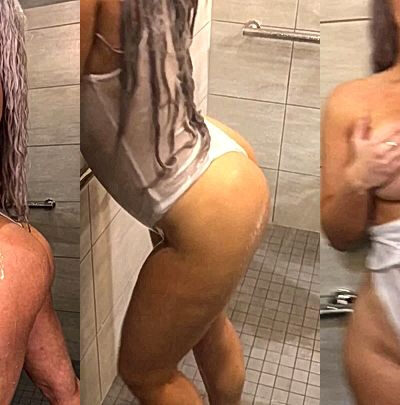 sexy blonde Laci Kay Somers teasing her hot body in her wet see-through body suit