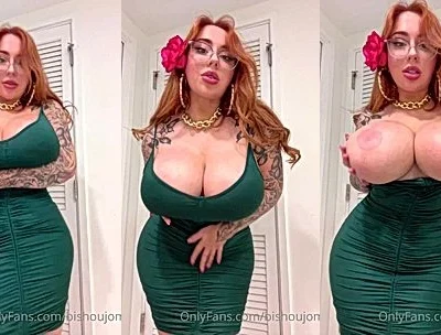 Bishoujomom teasing her naked big tits in the bedroom