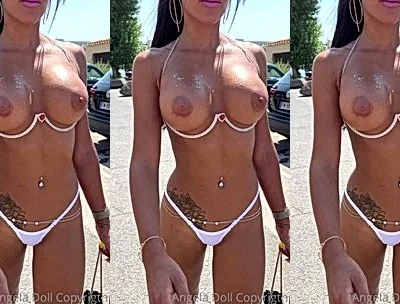 Angela doll topless teasing in the public parking lot