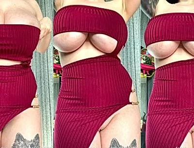 Natalia Polyakova teasing her big tits in her red sexy outfit