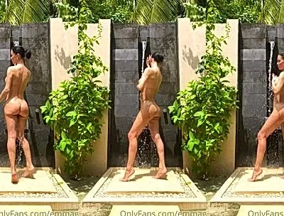 Emma Glover playing naked in outdoor water fall