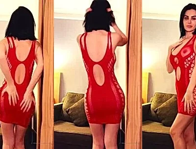 Emma Glover teasing in her red fishnet lingerie