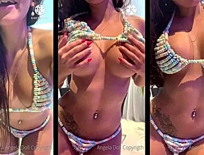 sexy French babe Angela doll teasing in her beads bikini video leaked
