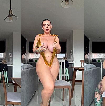 amarettoh showing off her sexy yellow string lingerie and thicc body