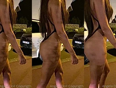 Angela doll teasing her naked big ass in the parking lot