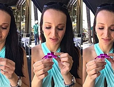 Lexi Luna having lunch outdoors in her sexy outfit