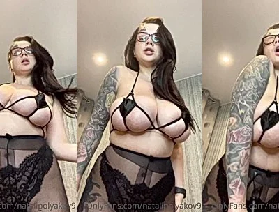 Natalia Polyakova stripping from her latex raincoat and hot body teasing