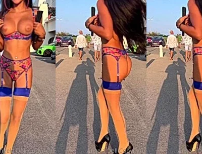 sexy French model Angela doll flashing her naked big tits in the public video leaked