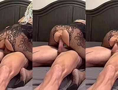 Christie Brimberry riding a cock in her fishnet stockings