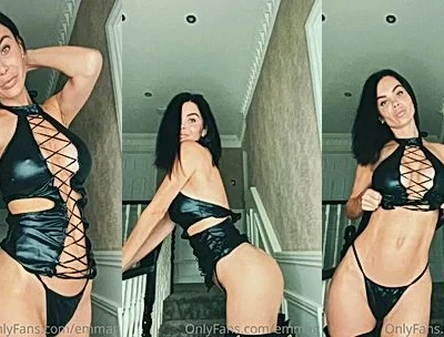 Emma Glover teasing in her latex lingerie