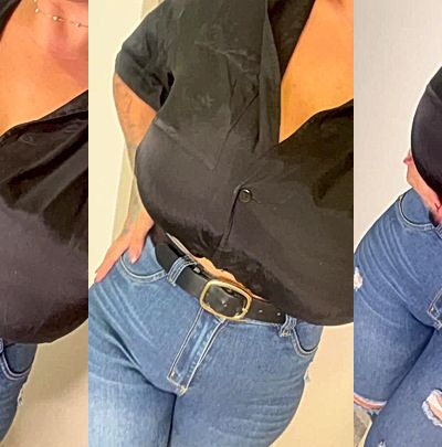 amarettoh showing off her braless big tits in her jeans