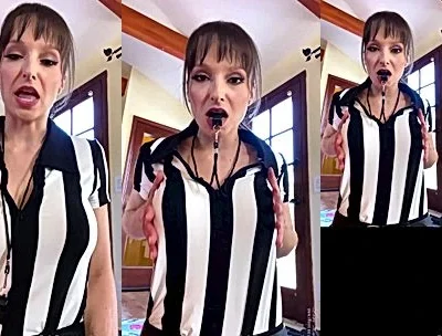 hot referee Lexi Luna teasing her big naked tits