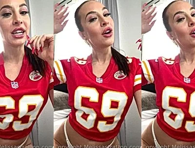hot American babe Melissa Stratton teasing her perky tits in her football jersey video leaked