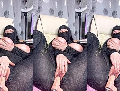 Natalia Polyakova fucking a dildo sex machine in her black bodysuit