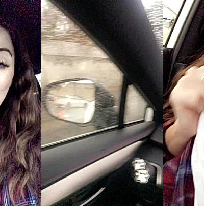 Sophie Dee flashing her naked tits in the car