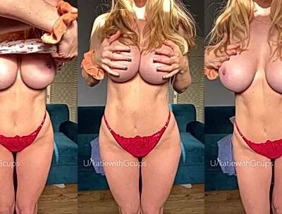 onlyfans babe Katiegcups flashing her big tits in her red panties video leaked