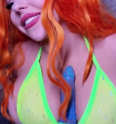 Bishoujomom tit fucking an alien dildo in the bathroom