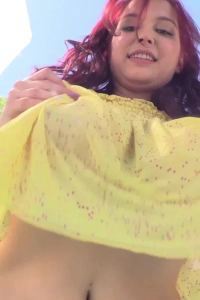 Tessa Fowler teasing her big tits in her yellow lingerie