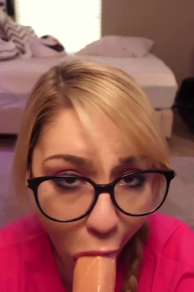 glasses babe Heatherbby sucking on a dildo pov
