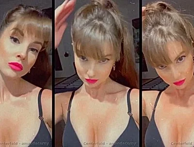 Amanda Cerny teasing her big tits in her black dress