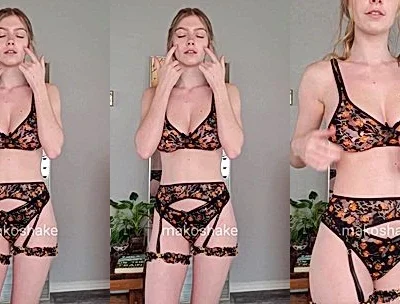 horny chick Carmen Rae playing with her big tits in her black sexy lingerie