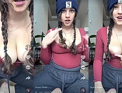 QuinnFinite teasing her perky tits and leggings in livestream
