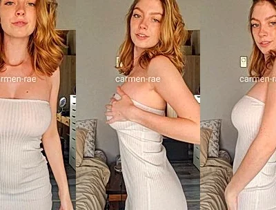 Carmen Rae flashing her naked big boobies in white dress