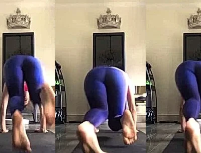 Amanda Cerny teasing her booty while doing yoga