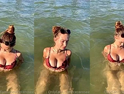 CeCe Rose teasing her red bikini in the lake