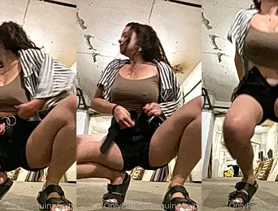 QuinnFinite tesaing her naked big tits in the kitchen