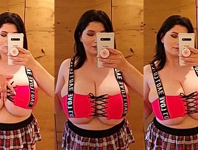 Busty Ema teasing her naked big tits red lingerie