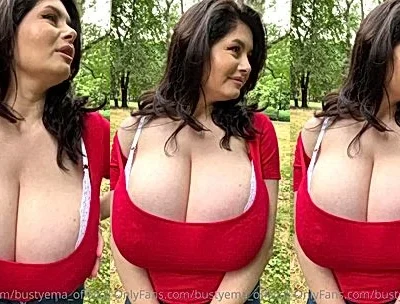 Busty Ema playing with her big tits outdoors