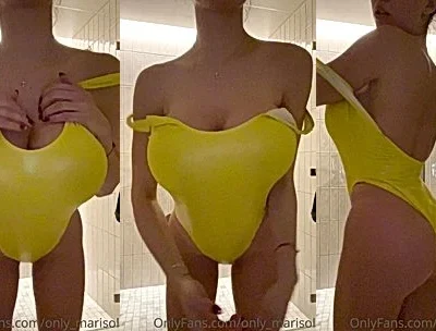 Marisol Yotta teasing her big tits in yellow swimsuit while showering