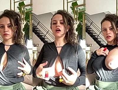 QuinnFinite flashing her naked big tits under sunlight