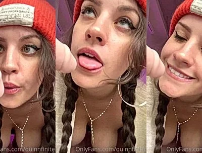 QuinnFinite sucking a big white dildo close-up