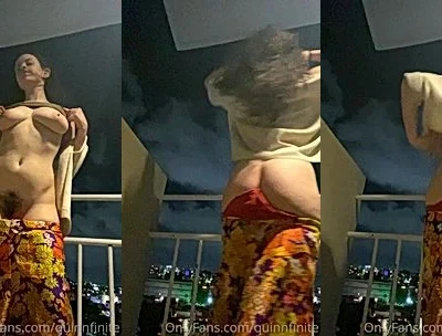 QuinnFinite teasing her naked hairy pussy in the attic