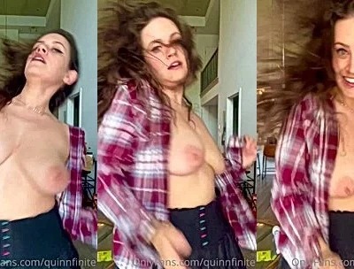 QuinnFinite teasing her naked tits in the living room