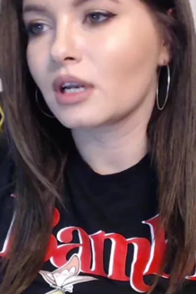 Busty Ema teasing her big tits in black t-shirt