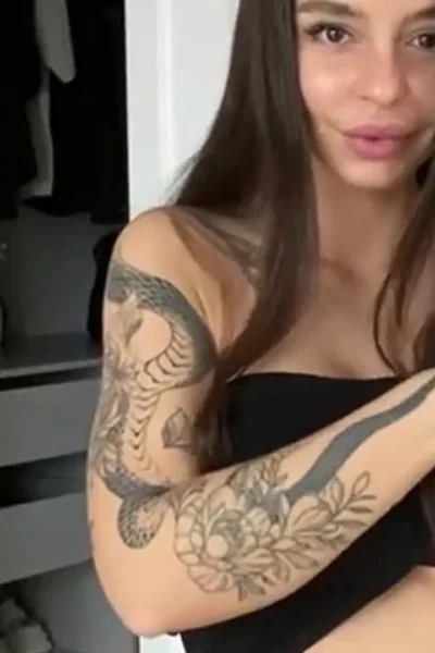 Sonya Jess flashing her big tits in her black dress