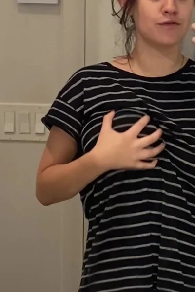 QuinnFinite playing with her naked perky tits in bathroom mirror